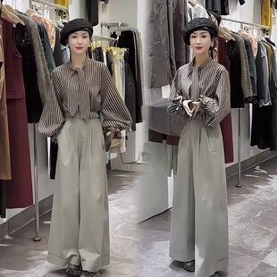 2026春秋hers复古简约条纹长袖衬衫女新款宽松设计感系带气质衬衣