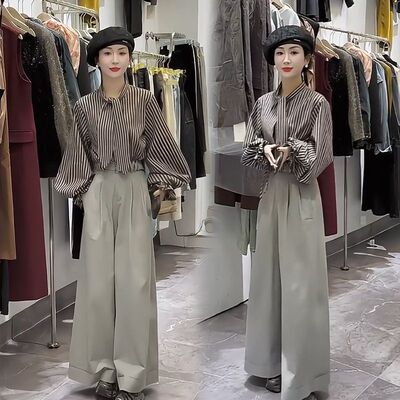 2026春秋hers复古简约条纹长袖衬衫女新款宽松设计感系带气质衬衣