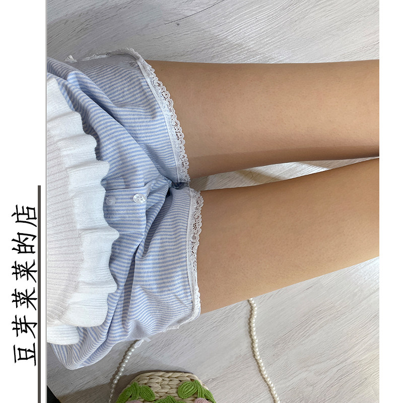 甜美居家女bm夏慵懒可外穿拼接蕾丝条纹纯欲辣妹打底裤,女装/女士精品,休闲裤,淘宝优惠券,粉丝福利购,淘宝优惠卷
