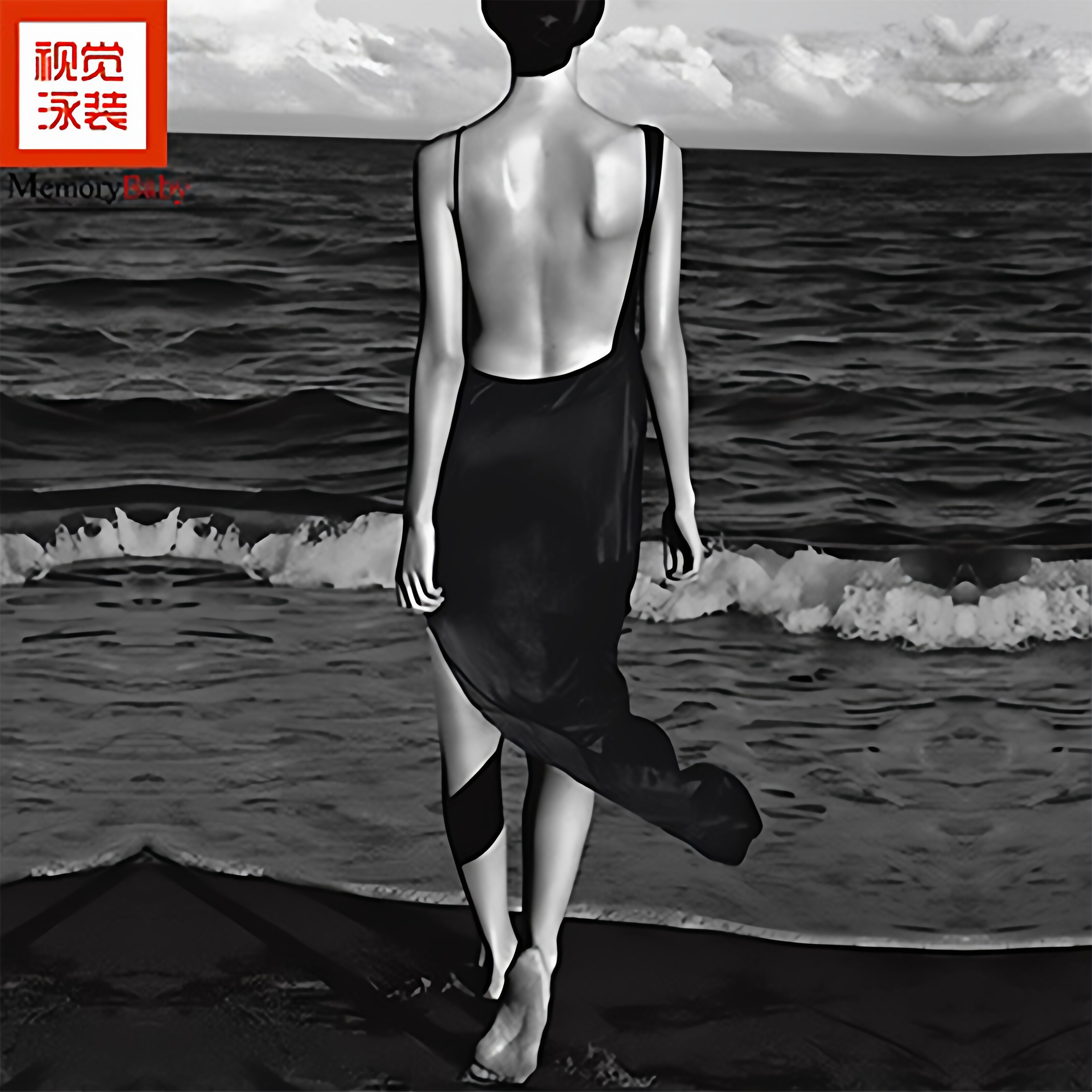MEMORYBABY视觉泳装大露背诱惑女神个性纯色沙滩裙性感连衣裙红黑