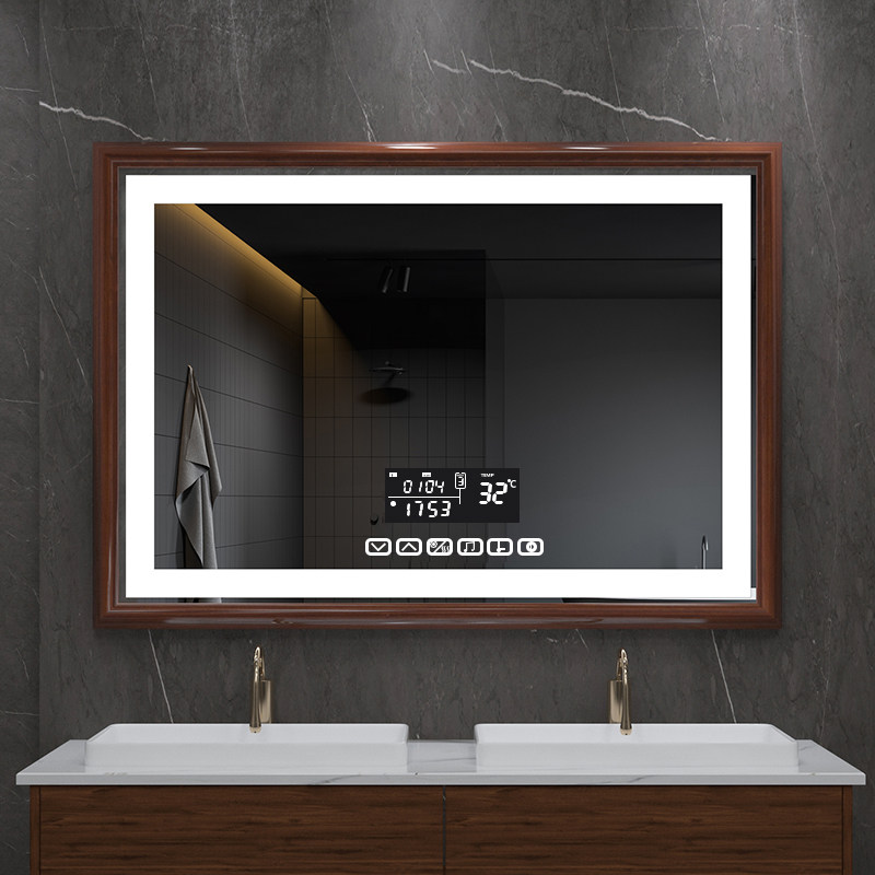 实木框智能浴室镜led触摸屏防雾卫生间镜子洗漱洗澡间化妆镜带灯,家装主材,浴室镜,淘宝优惠券,粉丝福利购,淘宝优惠卷