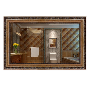 高档实木浴室镜欧式雕花复古卫浴镜美式洗手盆镜厕所卫生间大镜子