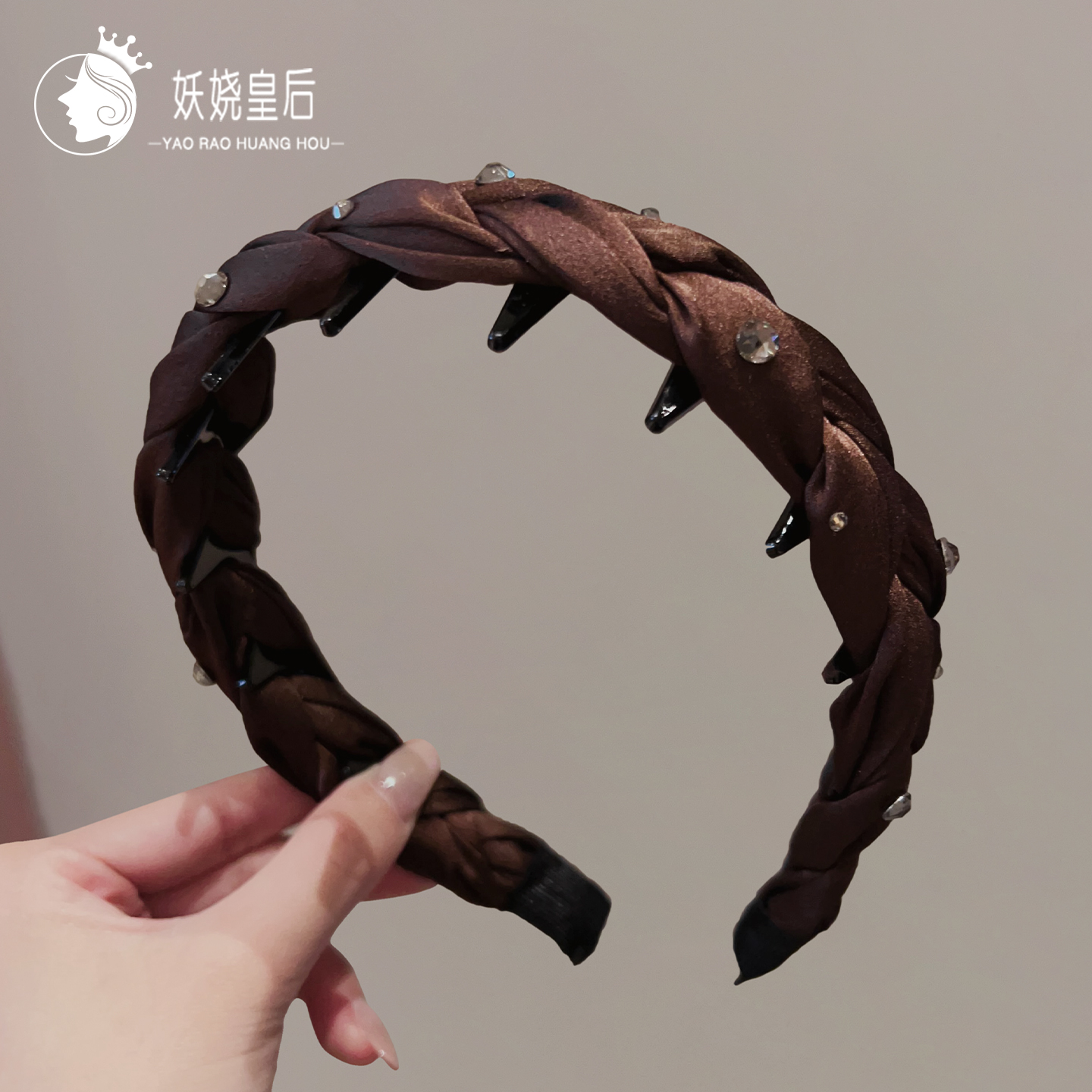 编织宽边镶钻带齿发箍女日韩气质时尚百搭网纱头箍高级感发窟发饰