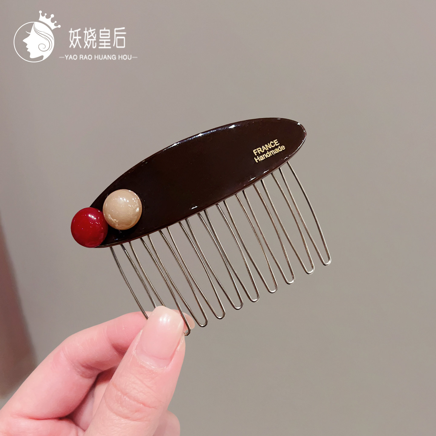 2026新款醋酸小金标珠子发梳图片