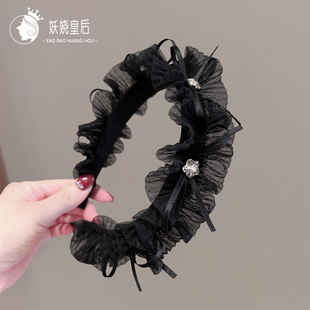 轻奢气质褶皱网纱水钻发箍女高颅顶压发头箍高级感小众发饰女 时尚