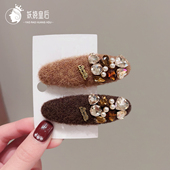 韩国东大门满钻彩色发夹毛线高级感鸭嘴夹头饰侧边夹刘海夹发饰品