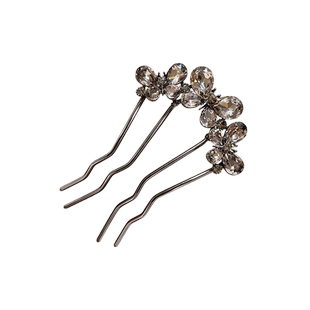 法式高级感水晶蝴蝶U型发簪发插发梳简约盘发发钗汉服旗袍发卡女