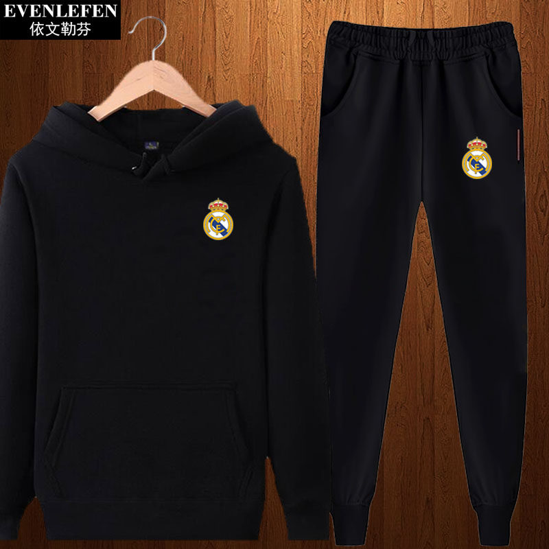 欧冠足球套装运动服连帽衫加绒外套小脚长裤子马竞皇马AC米兰