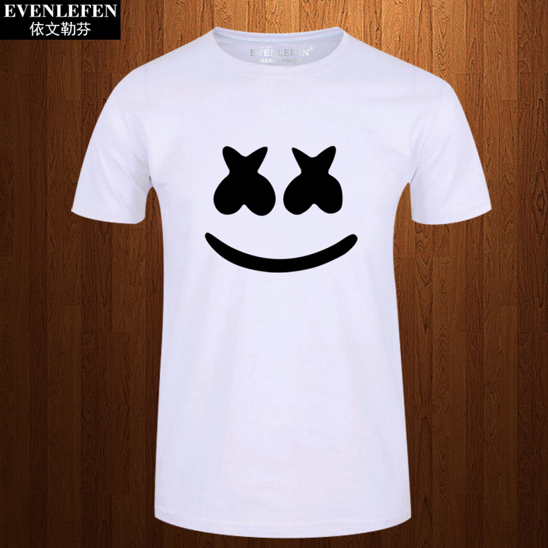 棉花糖Marshmello短袖T恤男女学生上衣服DJ电音纯棉半截袖体恤衫