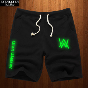 荧光休闲五分裤 Alan 男士 Faded同款 子 Walker艾伦沃克DJ反夜光短裤