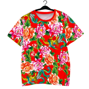 东北大花痞帅抖音网红牡丹花百搭速干短袖T恤衫速干短裤男士套装