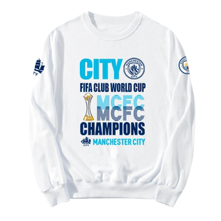 2023曼城队夺冠军纪念五冠王足球迷服圆领卫衣套头男女长袖