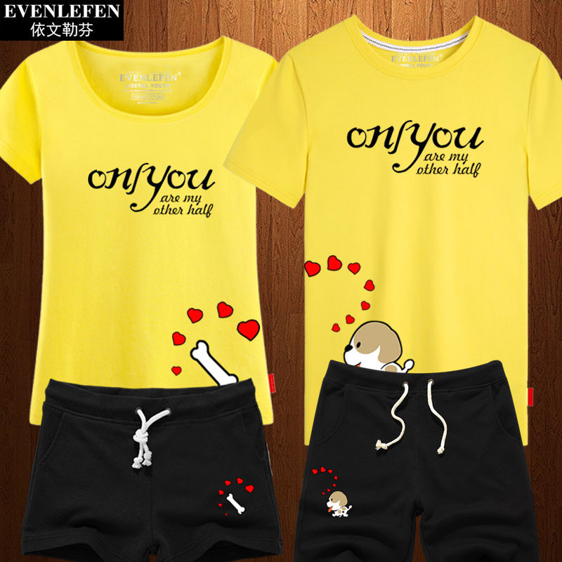 小狗骨头套装情侣款短袖t恤短裤子男女个性潮流衣服半截袖夏体恤
