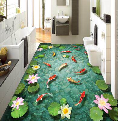 3D画瓷砖卧室地板浴室卫生间防水墙纸莲花金鱼荷花荷叶地板画贴纸在类目 家居饰品, 贴饰, 墙贴中 - 来自Buy2taobao.com提供专业的淘宝代购服务