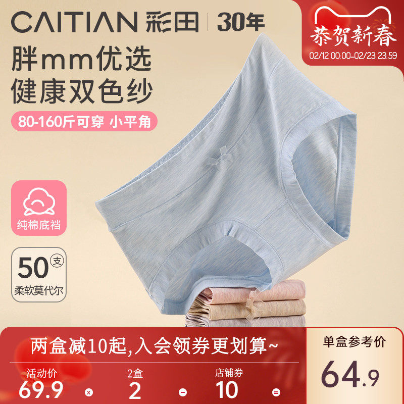 彩田莫代尔内裤女胖mm大码透气中高腰纯棉全棉裆宽边三角女士内裤