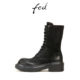 FED粗跟马丁靴秋季 YA551 D0914 新款 女靴黑色中筒靴做旧机车靴女款