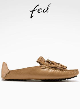 fed杏风铃语乐福鞋春季新款女鞋流苏单鞋真皮休闲平底鞋女款YA201