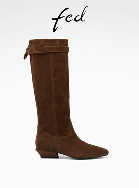 fed复古长靴冬季新款女靴低跟时装靴骑士高筒靴女款S1205-YAC036