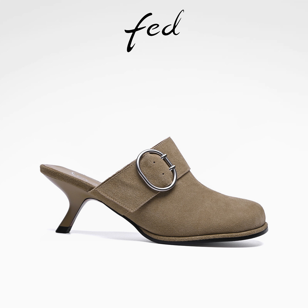 fed牛皮+皮带扣夏季真皮女凉鞋时尚细高跟包头穆勒凉拖鞋女外穿