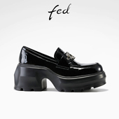 新款 百搭真皮漆皮女鞋 粗跟厚底单鞋 fed头层牛皮2026春季 乐福鞋 女