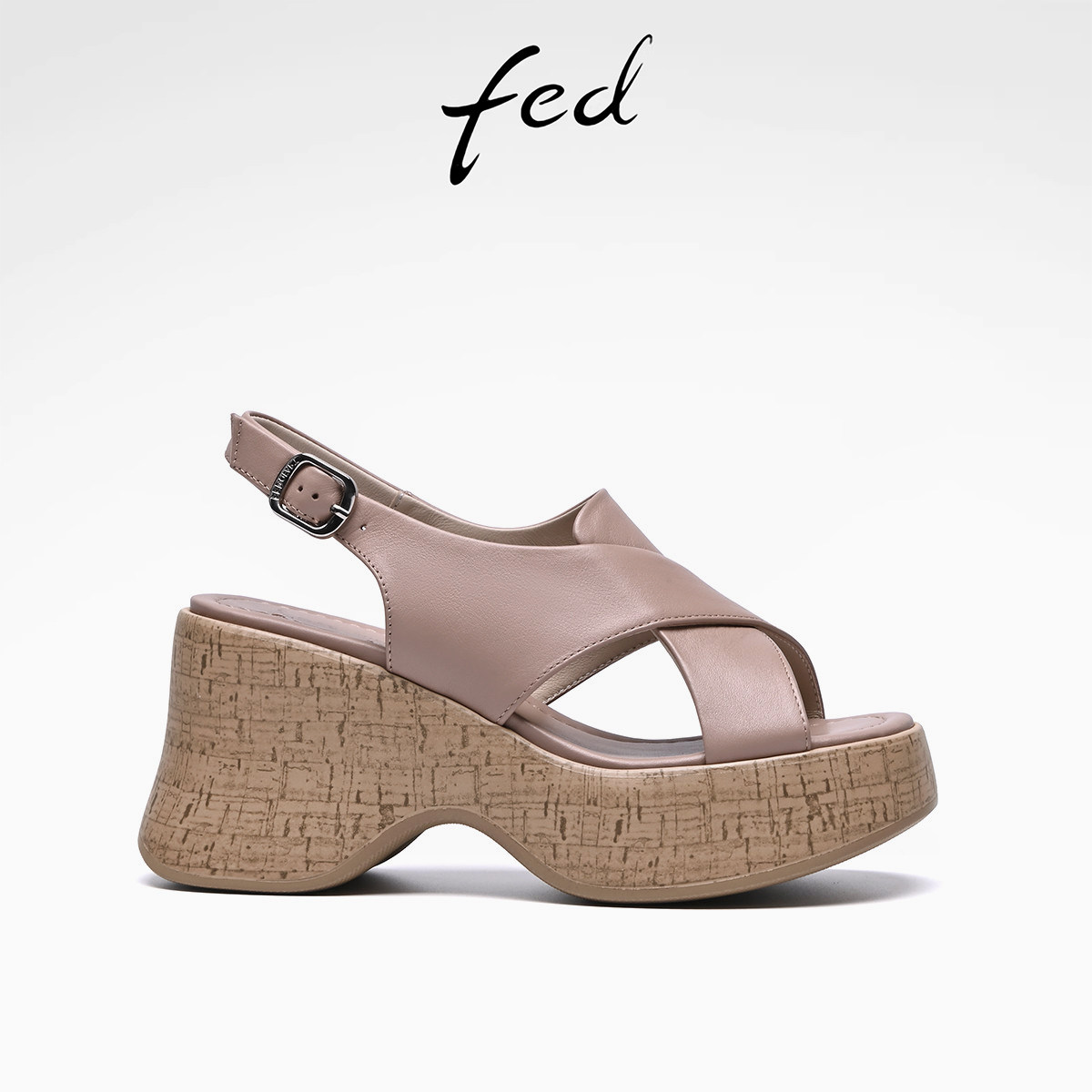 fed头层牛皮26夏季新款真皮女凉鞋超轻厚底粗跟一字带罗马凉鞋女