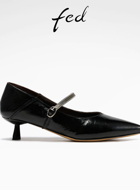 fed头层牛皮2026春季新款女鞋真皮浅口细跟女单鞋玛丽珍时装鞋女