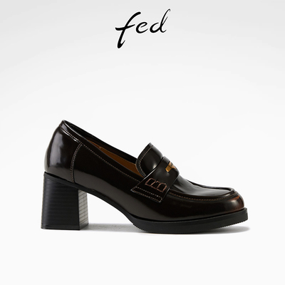 fed高级感开边珠2026春季新款女鞋复古粗高跟单鞋通勤鞋乐福鞋女
