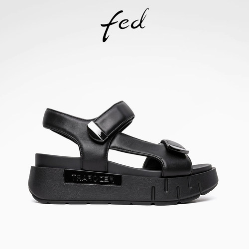 fed羊皮女凉鞋春夏新款户外真皮百搭休闲厚底一字带沙滩凉鞋女