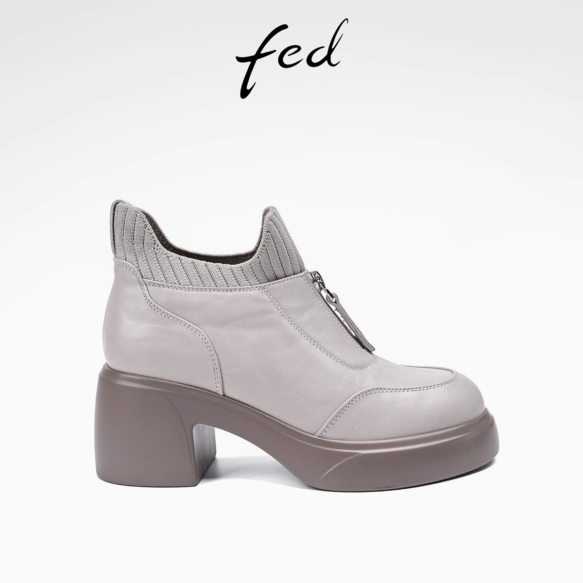 fed手抓纹头层牛皮26秋冬真皮绒里休闲靴子女短靴棉靴马丁靴女