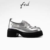 新款 真皮粗跟厚底系带单鞋 潮鞋 fed金属头层牛皮2026春季 乐福鞋 女