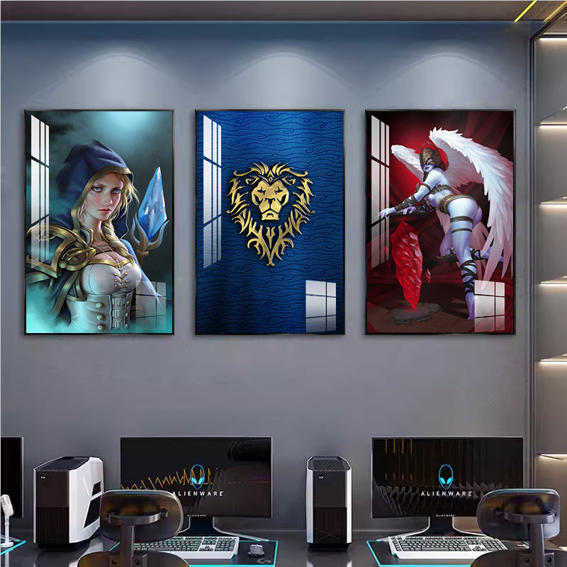 魔兽世界 WOW装饰画部落女王巫妖王伊利丹挂画游戏电竞直播背景墙