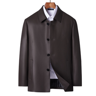 [臻选绵羊皮/单排扣]梦特娇春季男士真皮翻领皮衣中长款外套保暖J