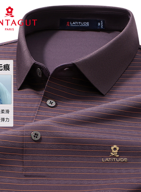 梦特娇男士长袖t恤春季新款锦氨无痕Polo衫高织密布条纹休闲上衣Z