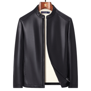 [100%绵羊皮]梦特娇春季男士真皮夹克立领休闲皮衣防风外套百搭J