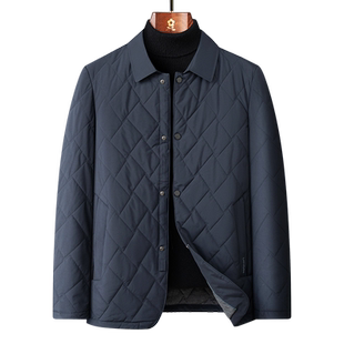 [桑蚕丝填充/轻便保暖]梦特娇冬季男士棉服菱形格夹棉翻领夹克厚J
