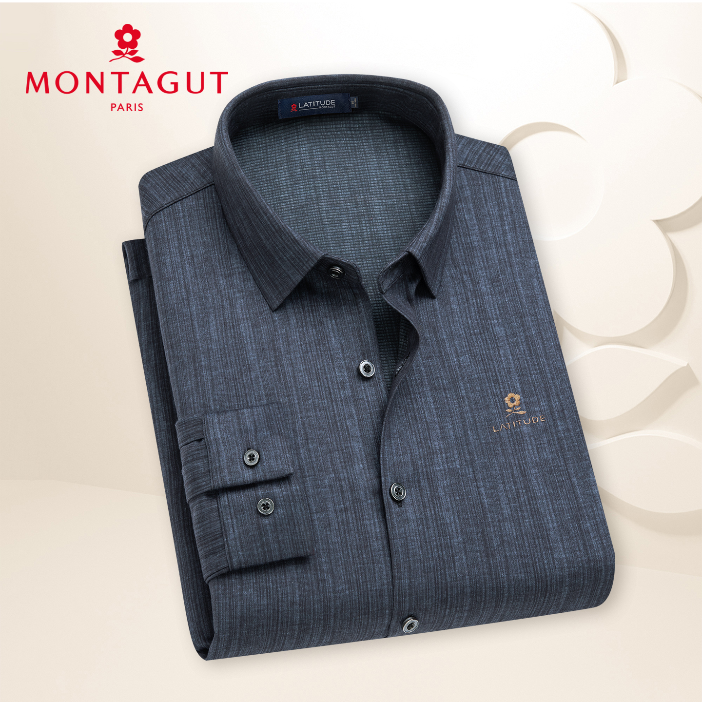 梦特娇秋冬暗纹休闲寸衣衬衣衬衫