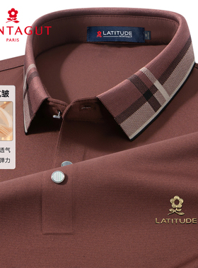 梦特娇长袖t恤26春季新款男士撞色Polo领纯色轻商务体恤衫中年装Z