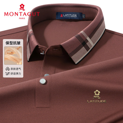 梦特娇男士翻领长袖t恤