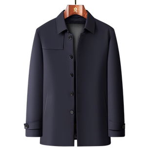 [鹅绒风衣/防泼水]梦特娇冬季男士羽绒服翻领中长款羽绒夹克外套J