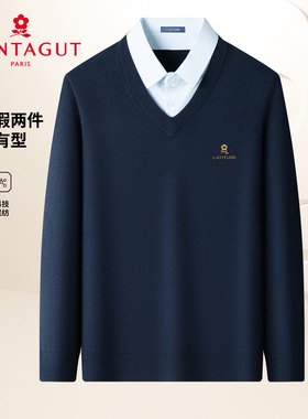 经典衬衫领-梦特娇男士秋冬季毛衣假两件内衬商务休闲打底针织衫Z