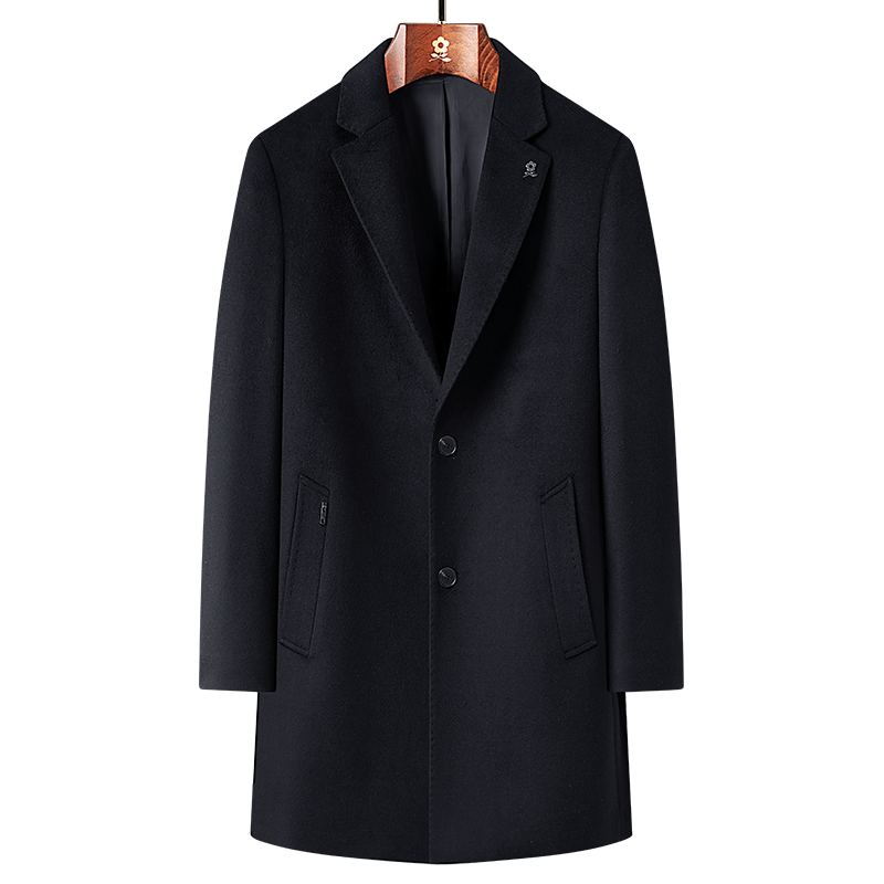 [山羊绒绵羊毛桑蚕丝]梦特娇冬季男士羊绒大衣长款轻奢毛呢外套J