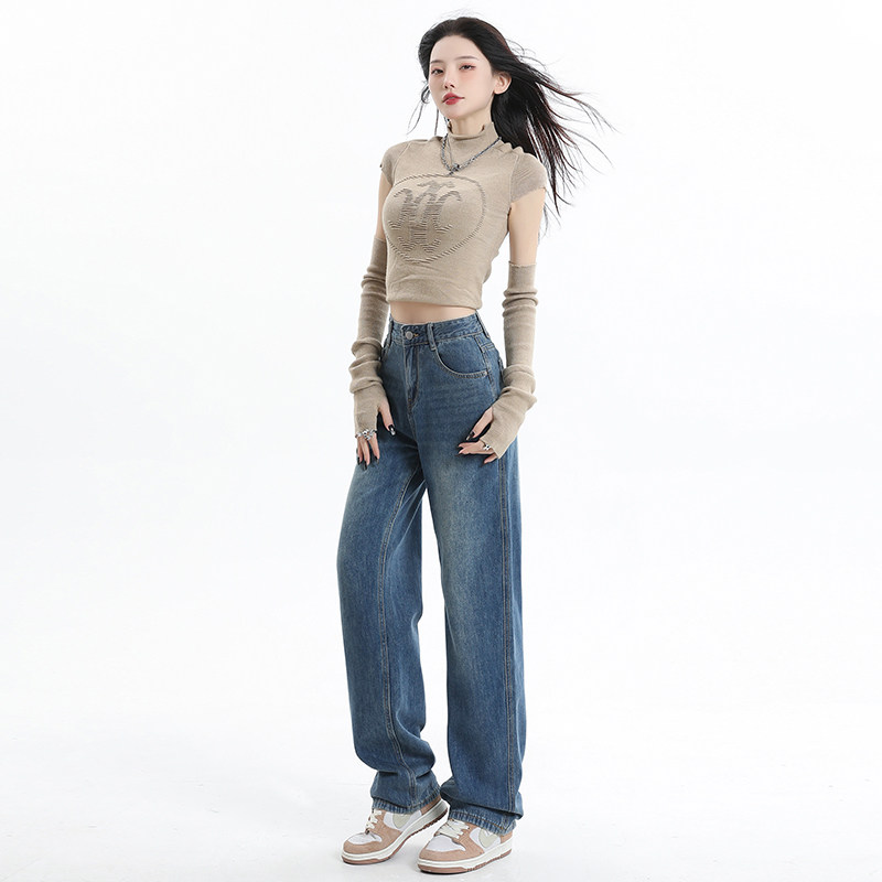 【芊妃】超柔纱垂感时尚爆款阔腿牛仔裤女宽松垂感百搭拖地显瘦裤