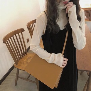 秋冬新款韩版两件套V领金丝绒吊带连衣裙长裙女宽松显瘦a字裙