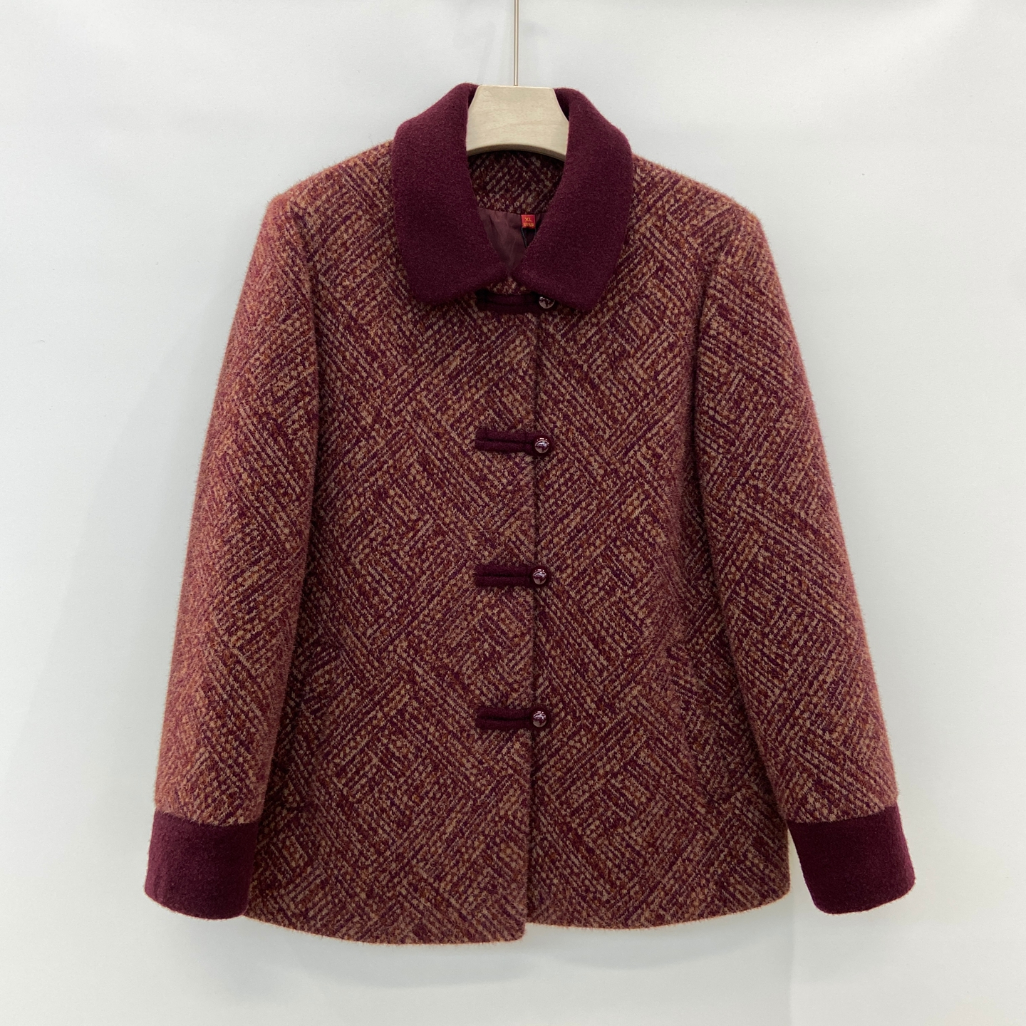 689国风盘扣貂绒短外套女中老年妈妈装保暖秋冬装毛呢大衣翻领厚