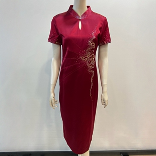 醋酸连衣裙结婚喜服夏装短袖气质喜妈妈婚庆礼服改良旗袍