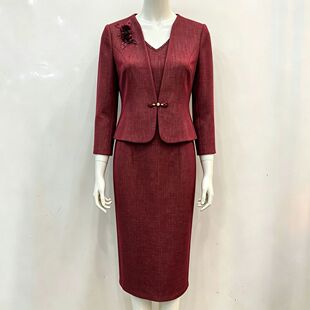 喜妈妈婚宴装结婚礼服两件套连衣裙套装喜婆婆敬酒晚装订婚宴裙子