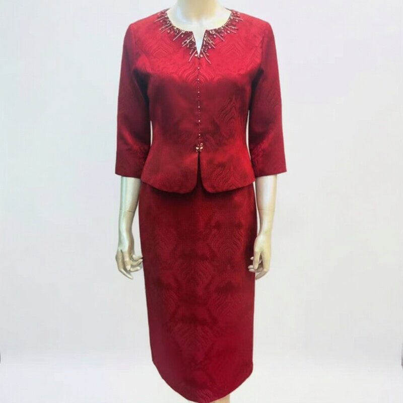 喜妈妈婚宴装醋酸礼服两件套连衣裙喜婆婆敬酒晚装气质高贵裙套装图片