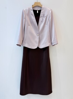 秋季缎面刺绣新娘妈妈礼服两件套