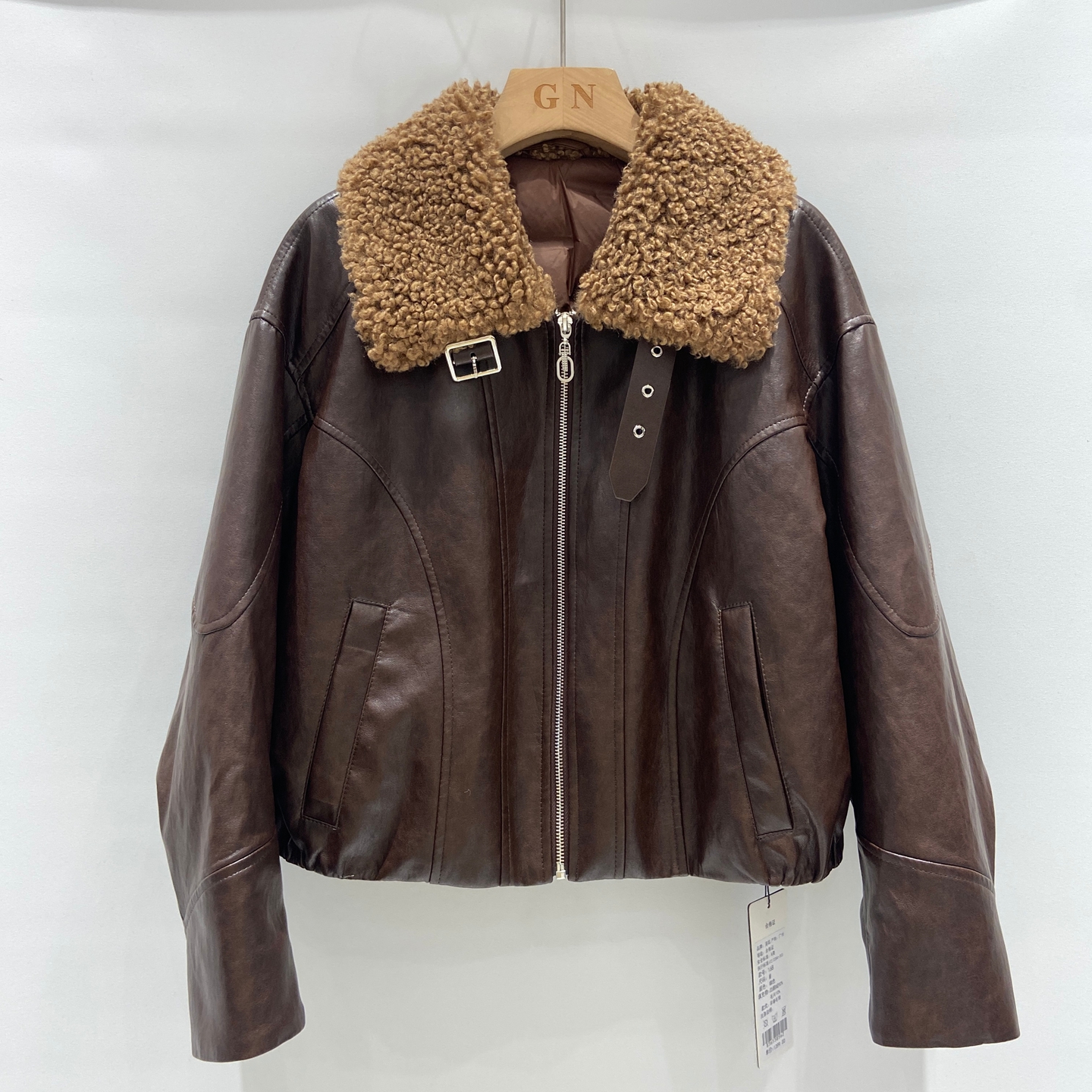 羊毛翻领鹅绒服女士冬装真皮衣