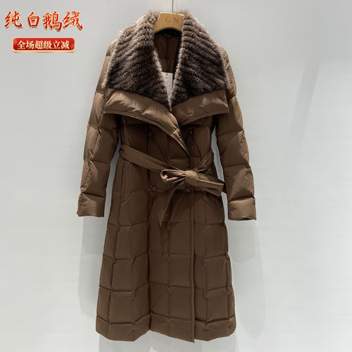 鹅绒服大衣水貂毛大翻领长外套